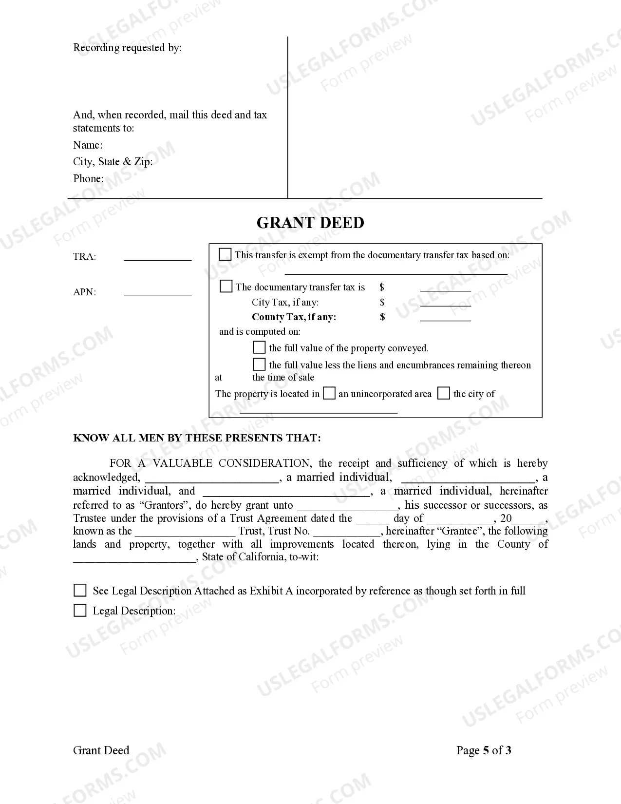 Preview Grant Deed - Three Individuals to Trust