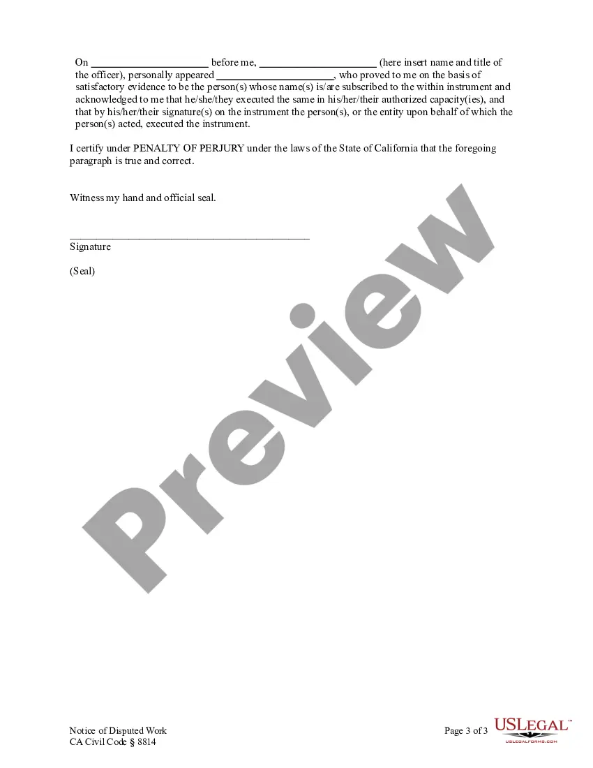 Preview Notice of Disputed Work - Corporation