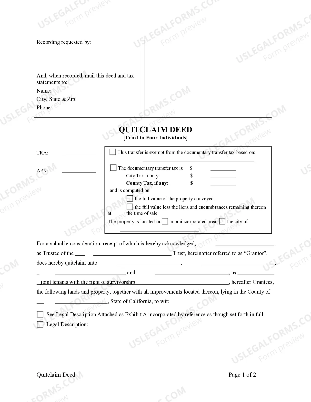 Preview Quitclaim Deed - Trust to Four Individuals