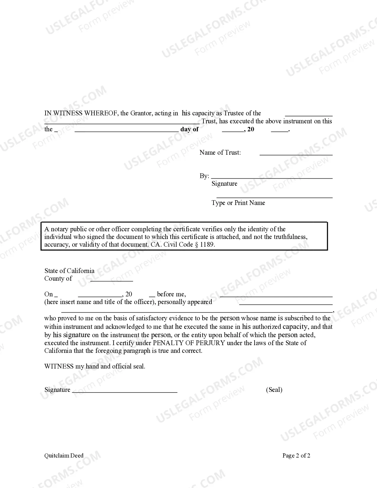 Preview Quitclaim Deed - Trust to Four Individuals