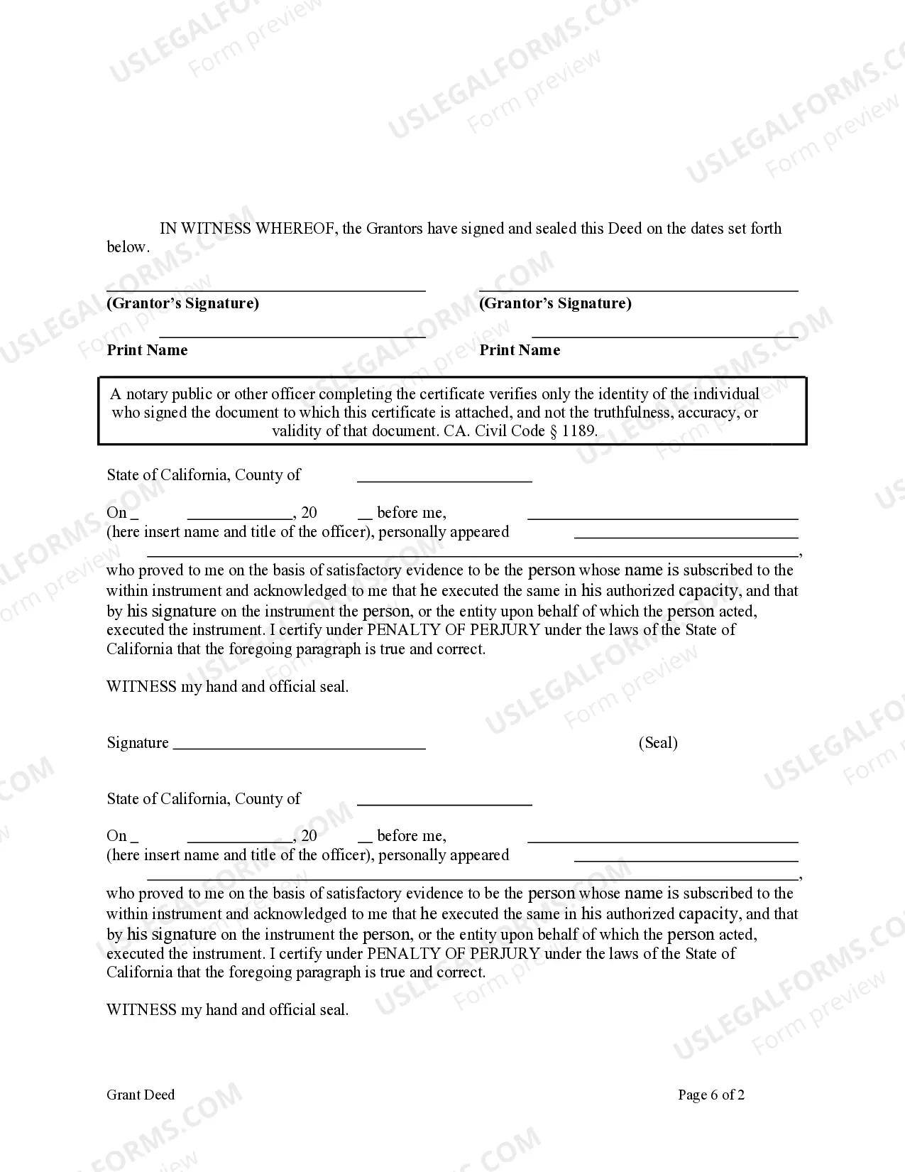 Preview Grant Deed - Husband and Wife to a Trust
