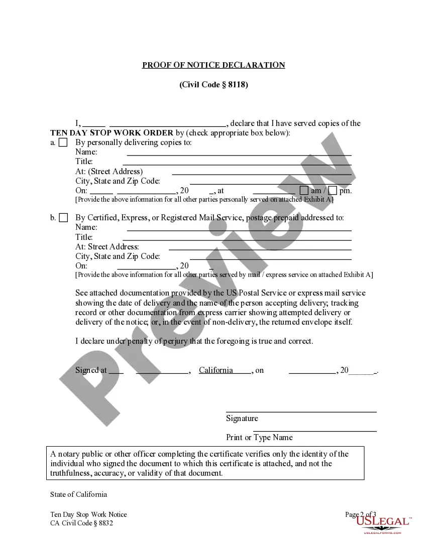 Preview 10-Day Stop Work Order - Individual