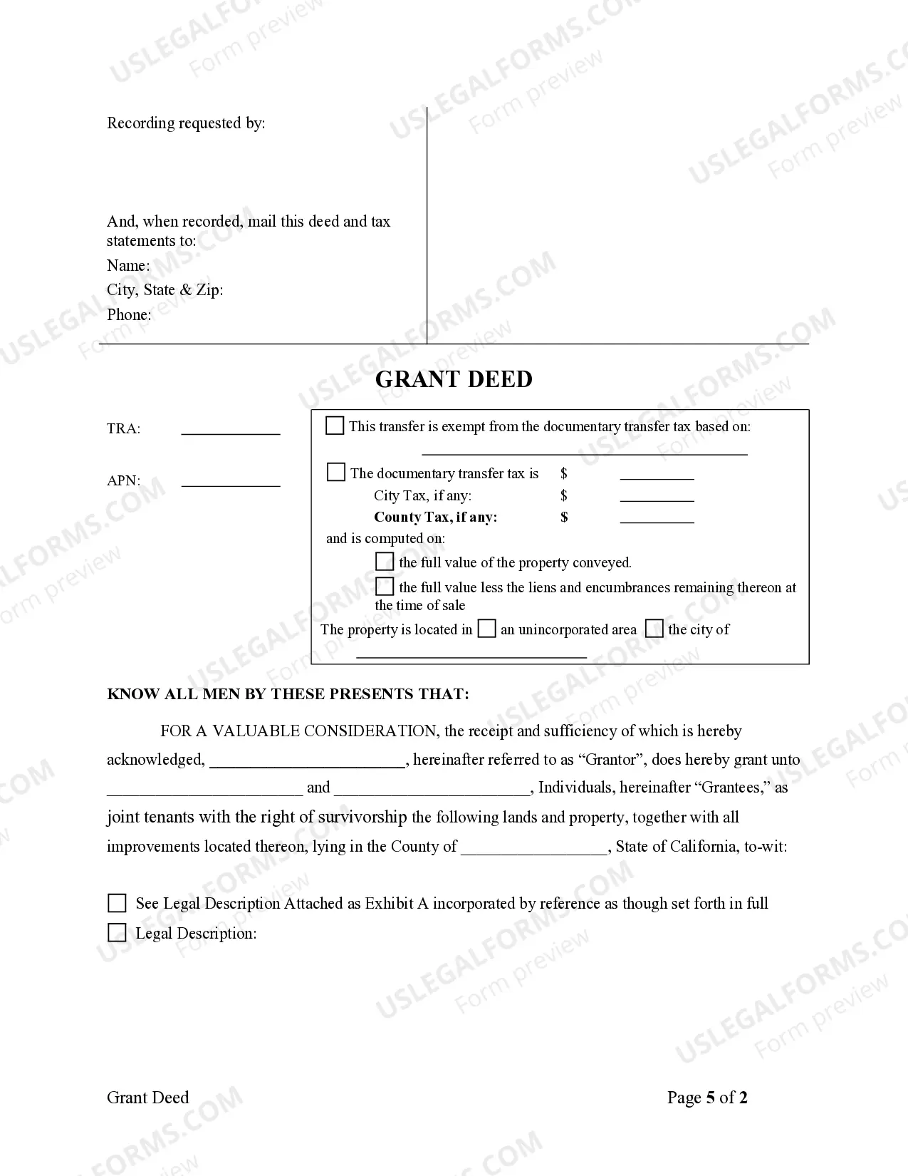 Preview Grant Deed - One Individual to Two Individuals