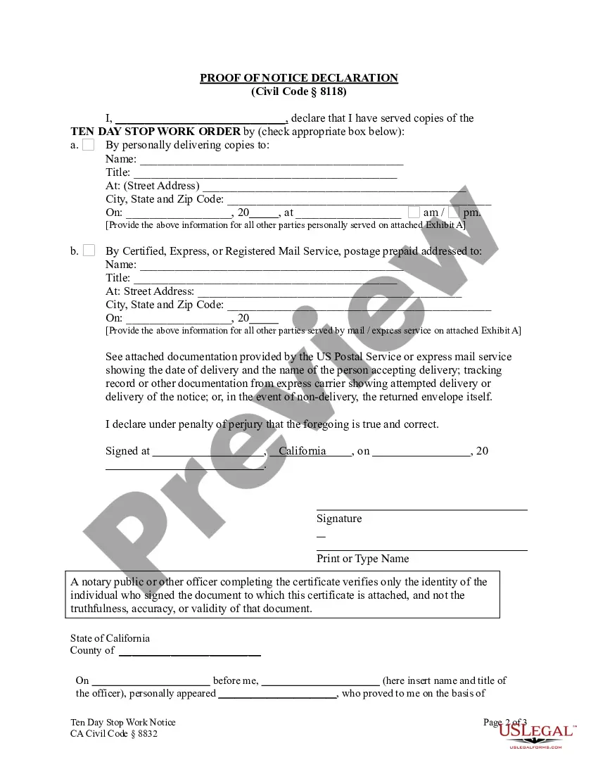 Preview 10-Day Stop Work Order - Corporation