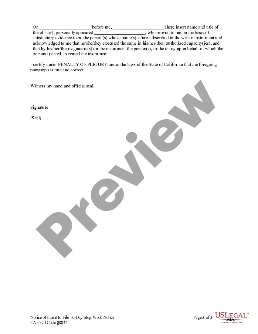 Preview Notice of Intent to File 10-Day Stop Work Order - Individual