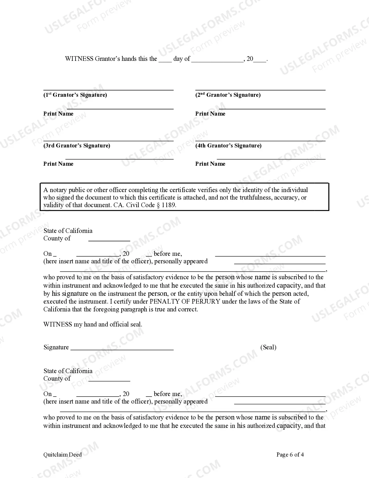 Preview Quitclaim Deed - Four Individuals to One Individual