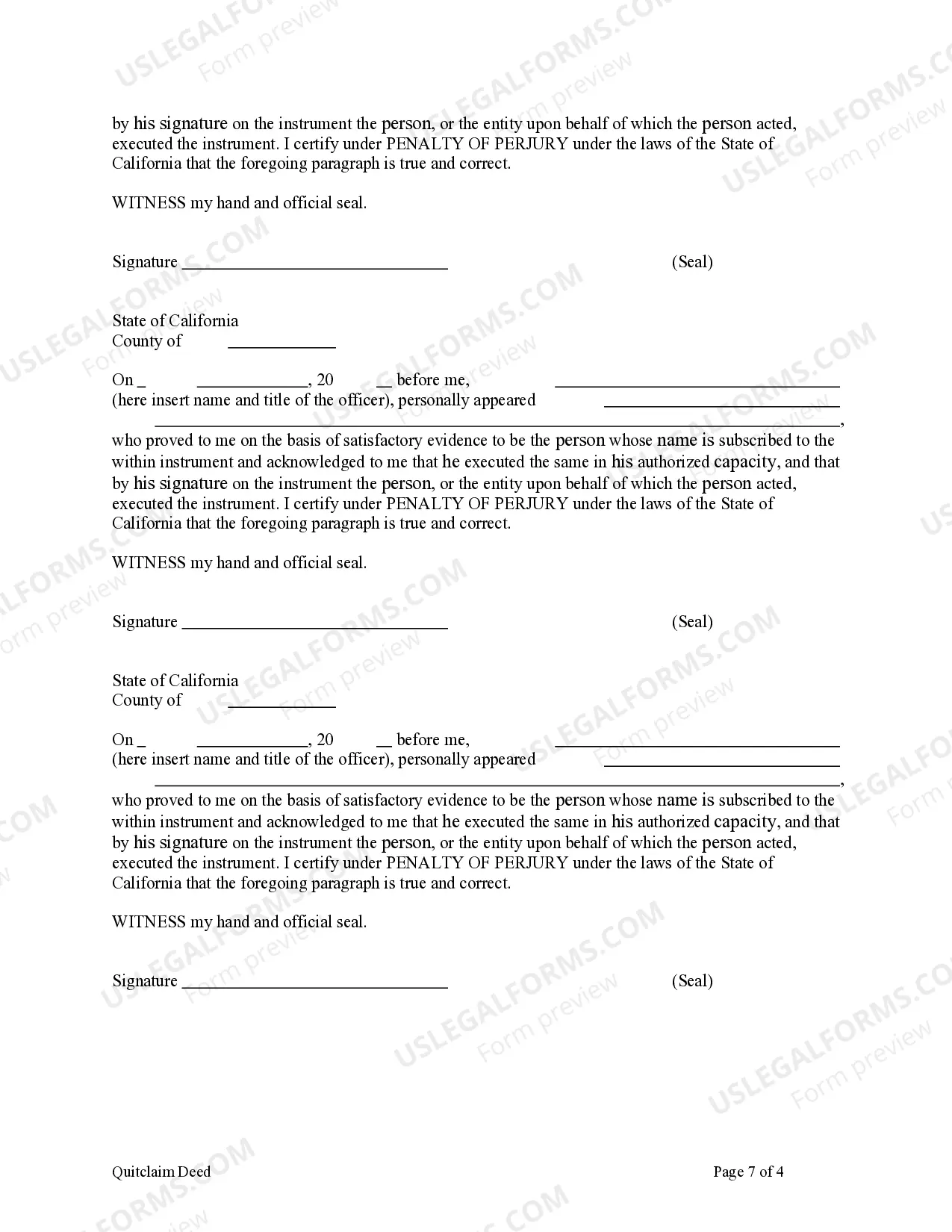 Preview Quitclaim Deed - Four Individuals to One Individual