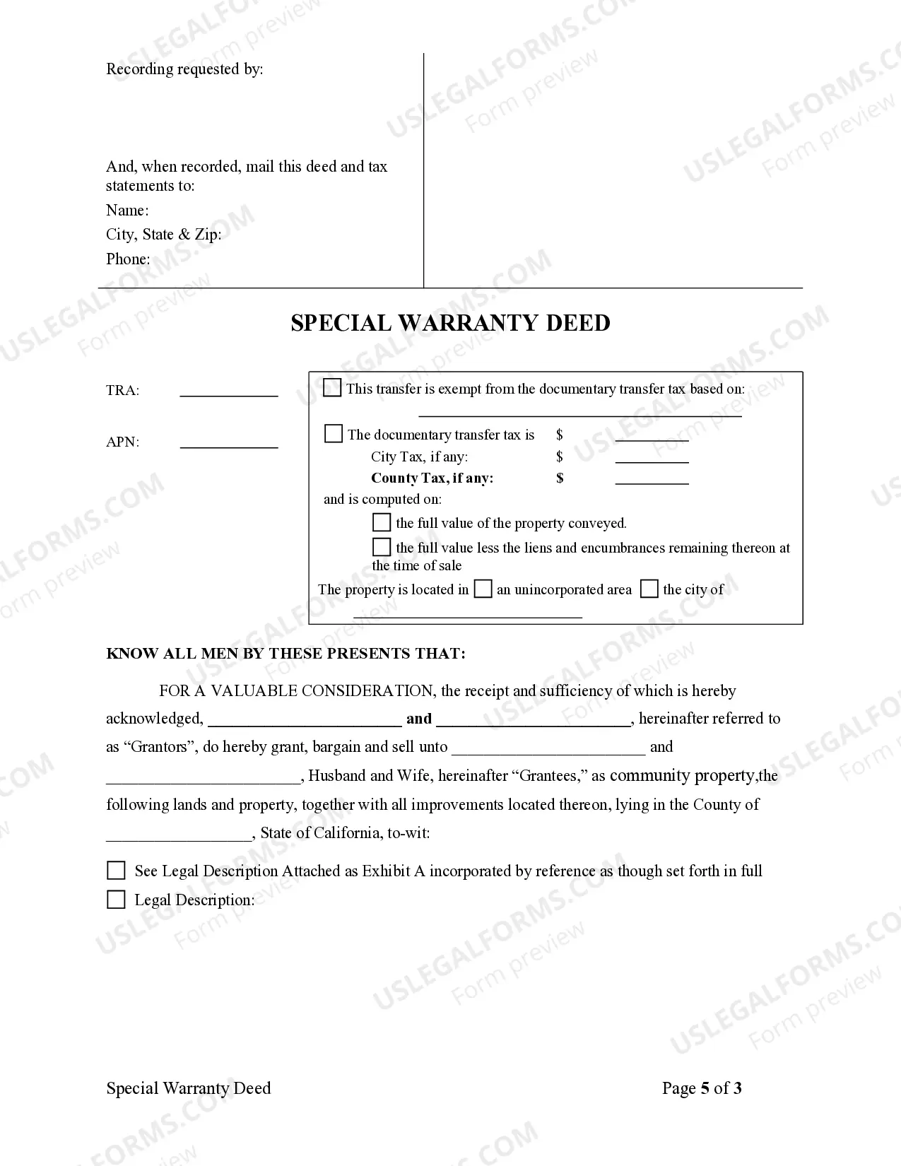 Preview Special Warranty Deed - Two Individuals to Husband and Wife