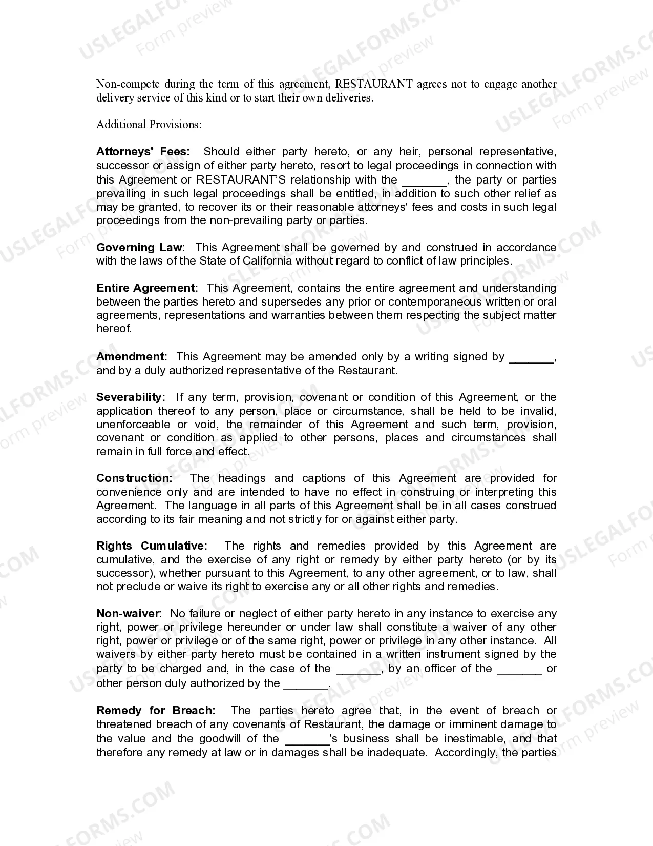 Preview Food delivery agreement