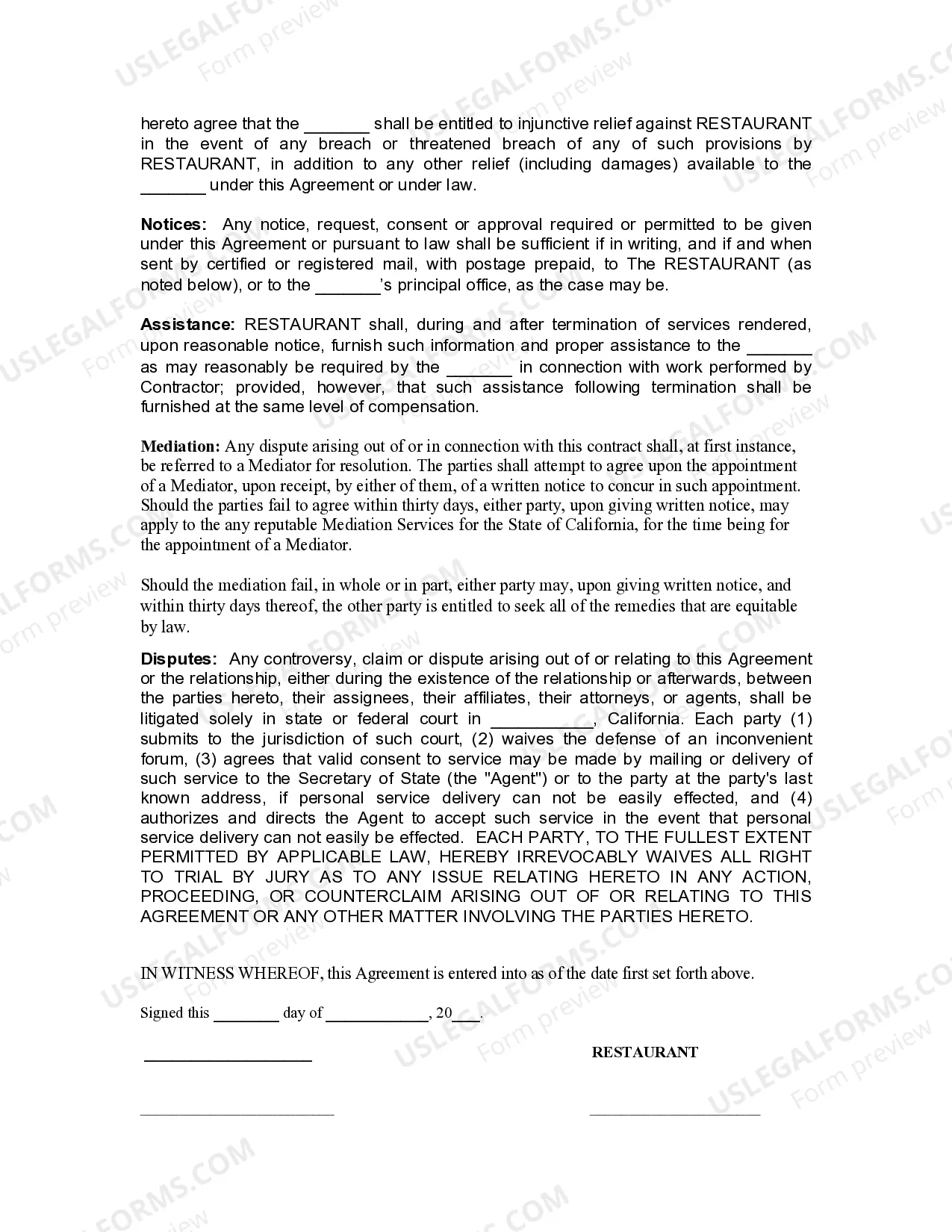 Preview Food delivery agreement