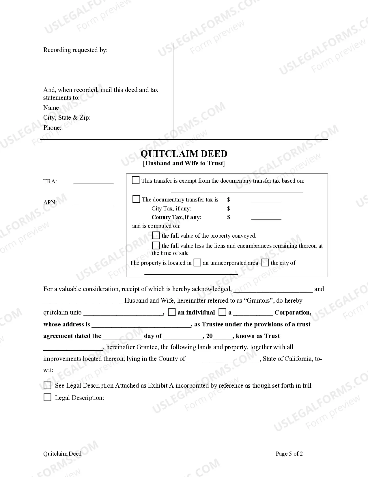 Preview Quitclaim Deed - Husband and Wife to Trust