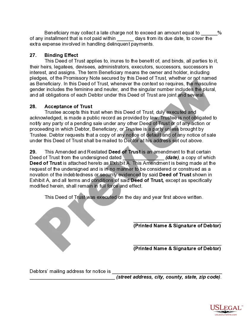 Preview Amended and Restated Deed of Trust Securing a Debt between Individuals