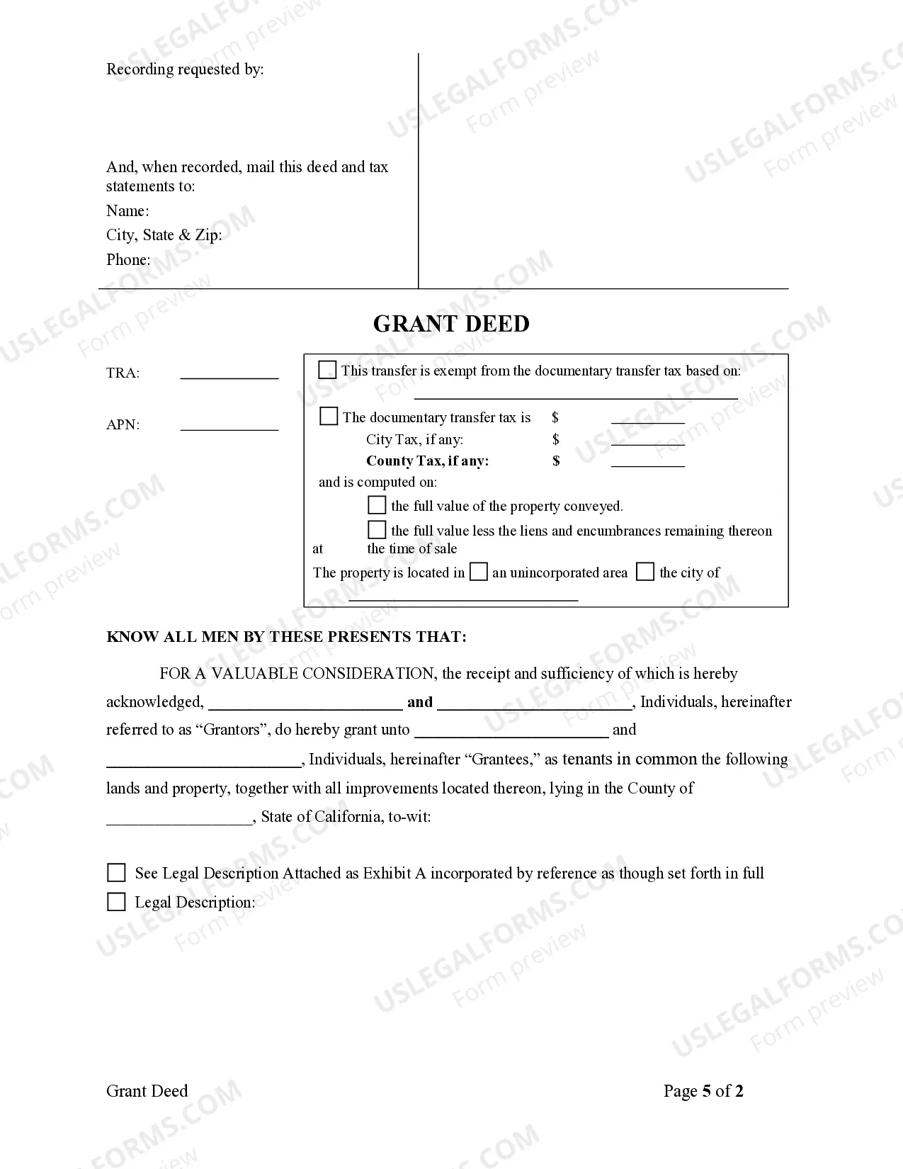 Preview Grant Deed - Two Individuals to Two Individuals