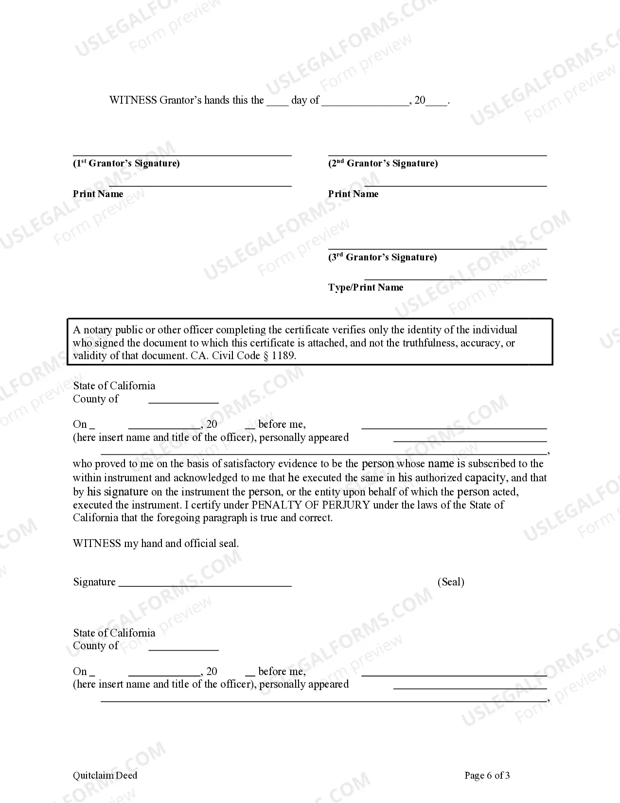 Preview Quitclaim Deed - Three Individuals to One Individual