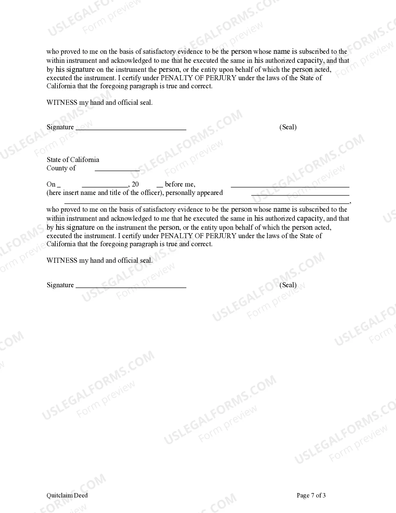 Preview Quitclaim Deed - Three Individuals to One Individual