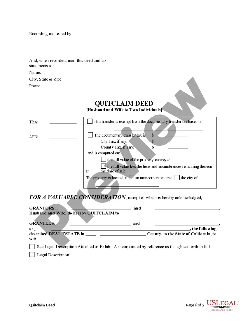 Preview Quitclaim Deed - Husband and Wife to Two Individuals