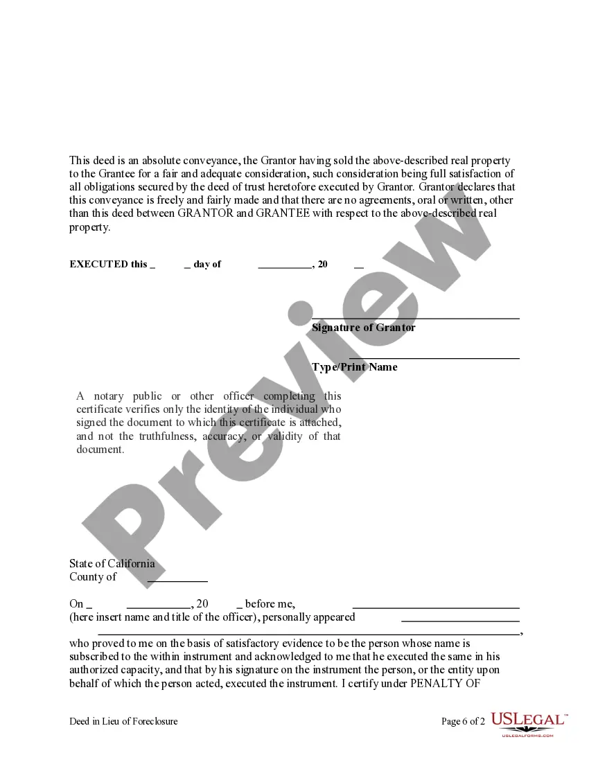 Get Deed in Lieu of Foreclosure - Individual to a Trust Preview Deed in Lieu of Foreclosure - Individual to a Trust