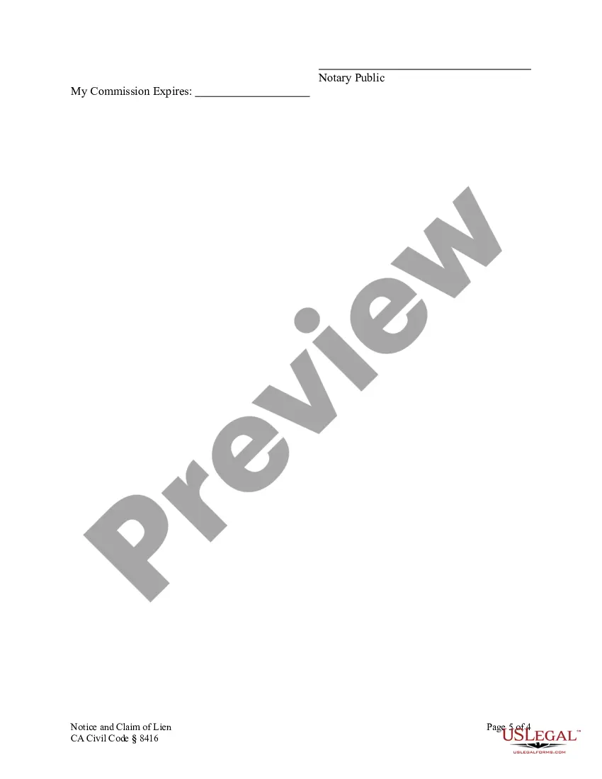 Preview Notice and Claim of Lien - Construction Liens - Corporation or Limited Liability Company - CA Civil Code Section 8416