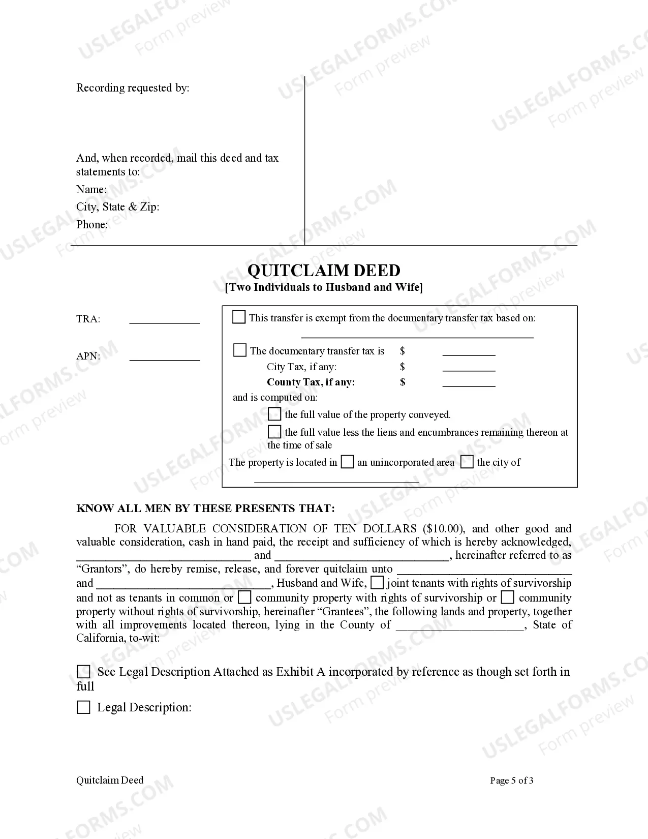 Preview Quitclaim Deed by Two Individuals to Husband and Wife
