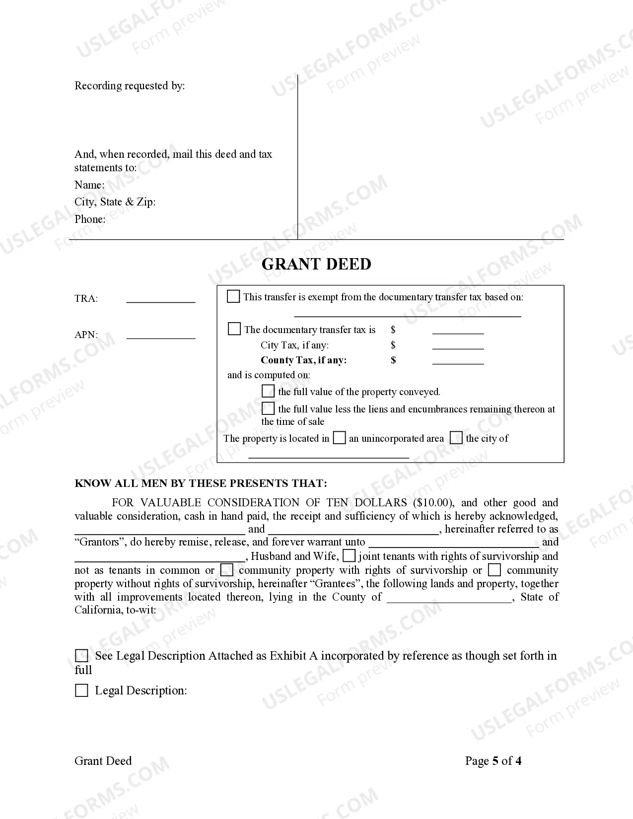 Preview Grant Deed from Two Individuals to Husband and Wife