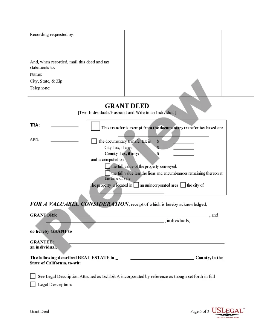 Get Enhanced Life Estate or Lady Bird Grant Deed from Two Individuals, or Husband and Wife, to an Individual Preview Enhanced Life Estate or Lady Bird Grant Deed from Two Individuals, or Husband and Wife, to an Individual