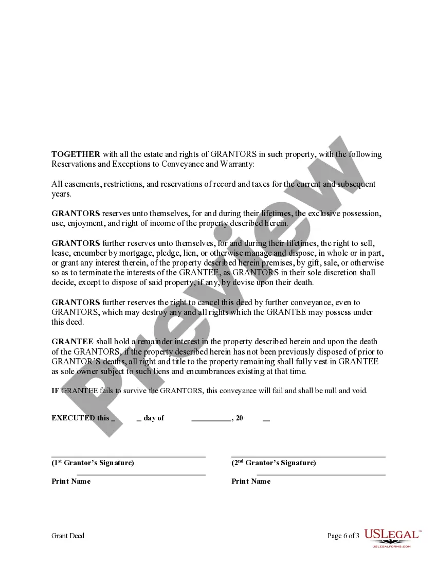 Get Enhanced Life Estate or Lady Bird Grant Deed from Two Individuals, or Husband and Wife, to an Individual Preview Enhanced Life Estate or Lady Bird Grant Deed from Two Individuals, or Husband and Wife, to an Individual