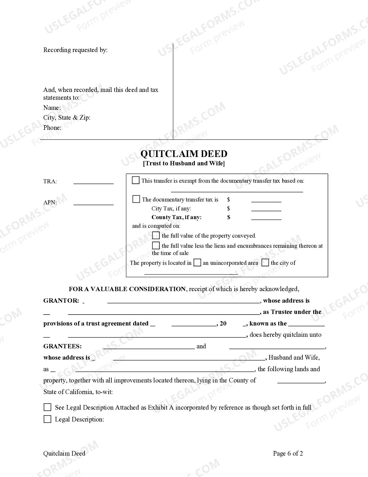 Preview Quitclaim Deed - Trust to Husband and Wife