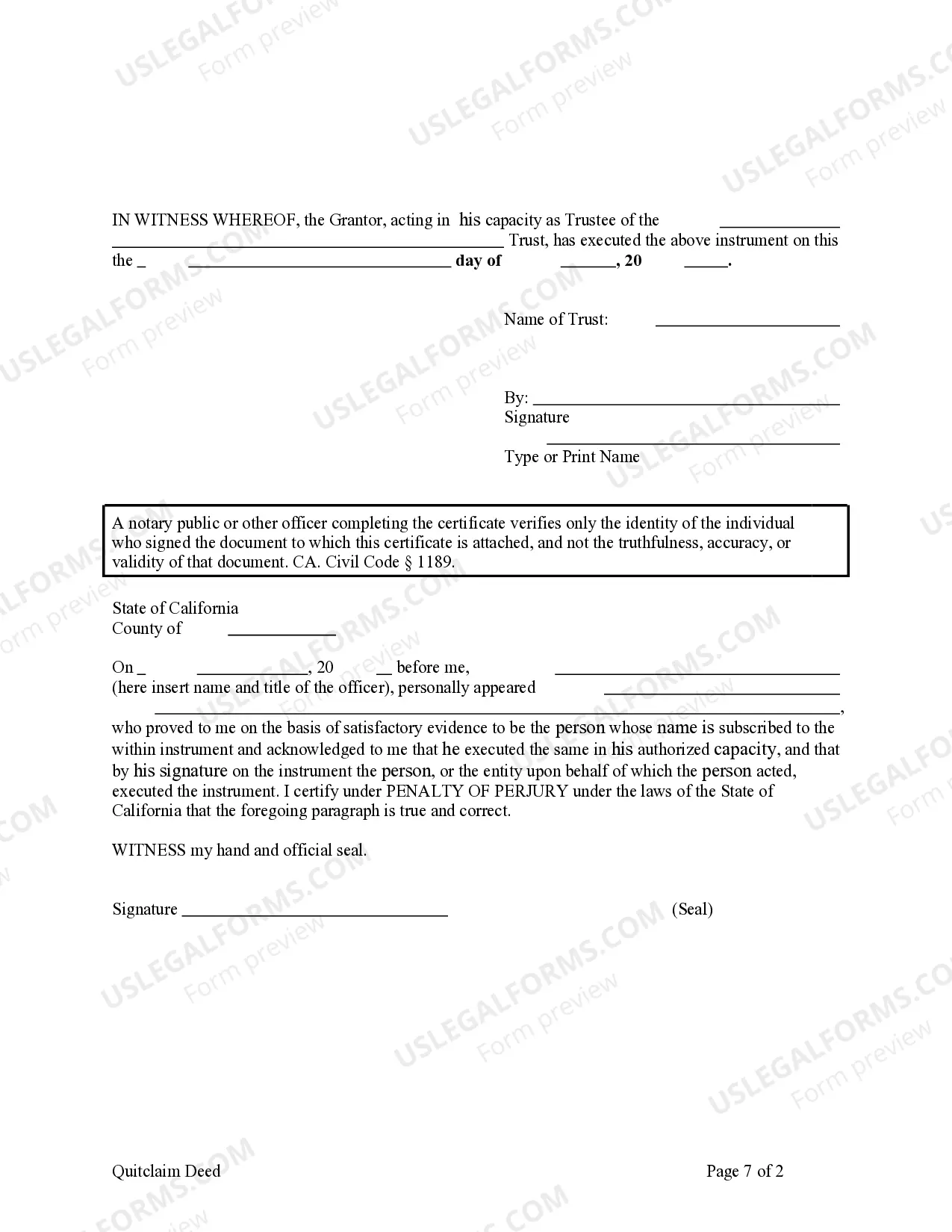 Preview Quitclaim Deed - Trust to Husband and Wife