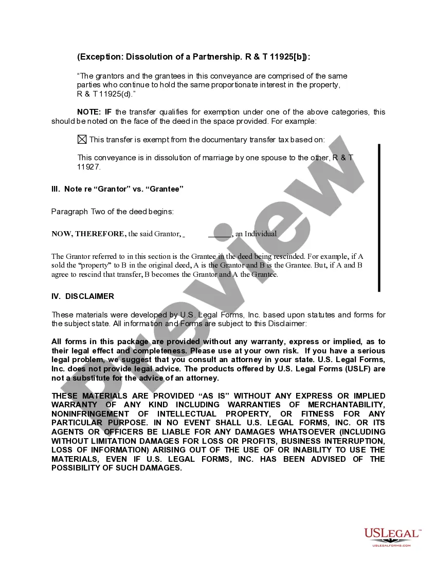 Preview Deed of Rescission - Individual to Individual