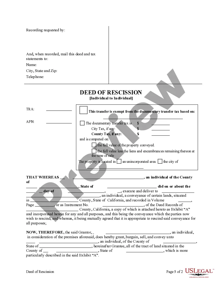 Preview Deed of Rescission - Individual to Individual