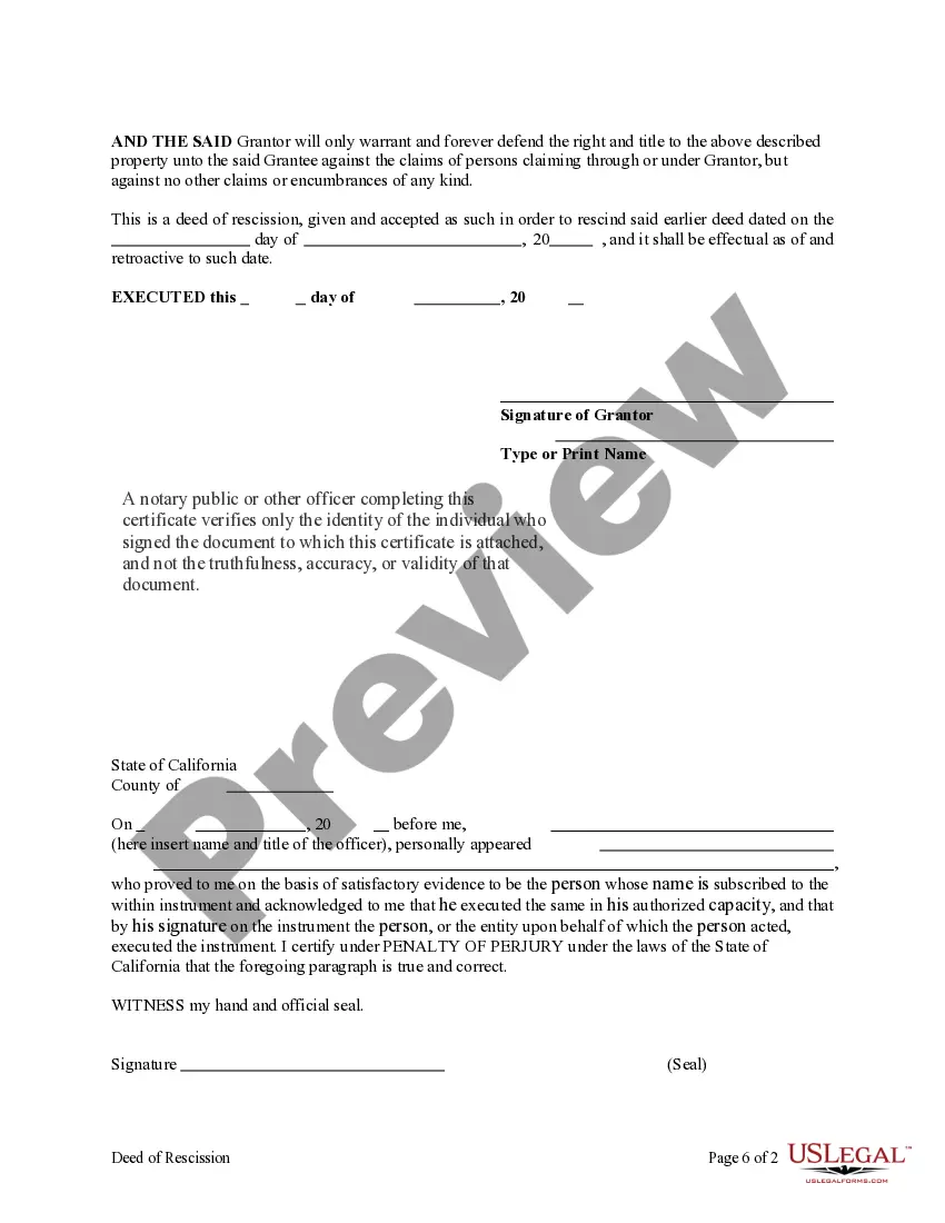 Preview Deed of Rescission - Individual to Individual