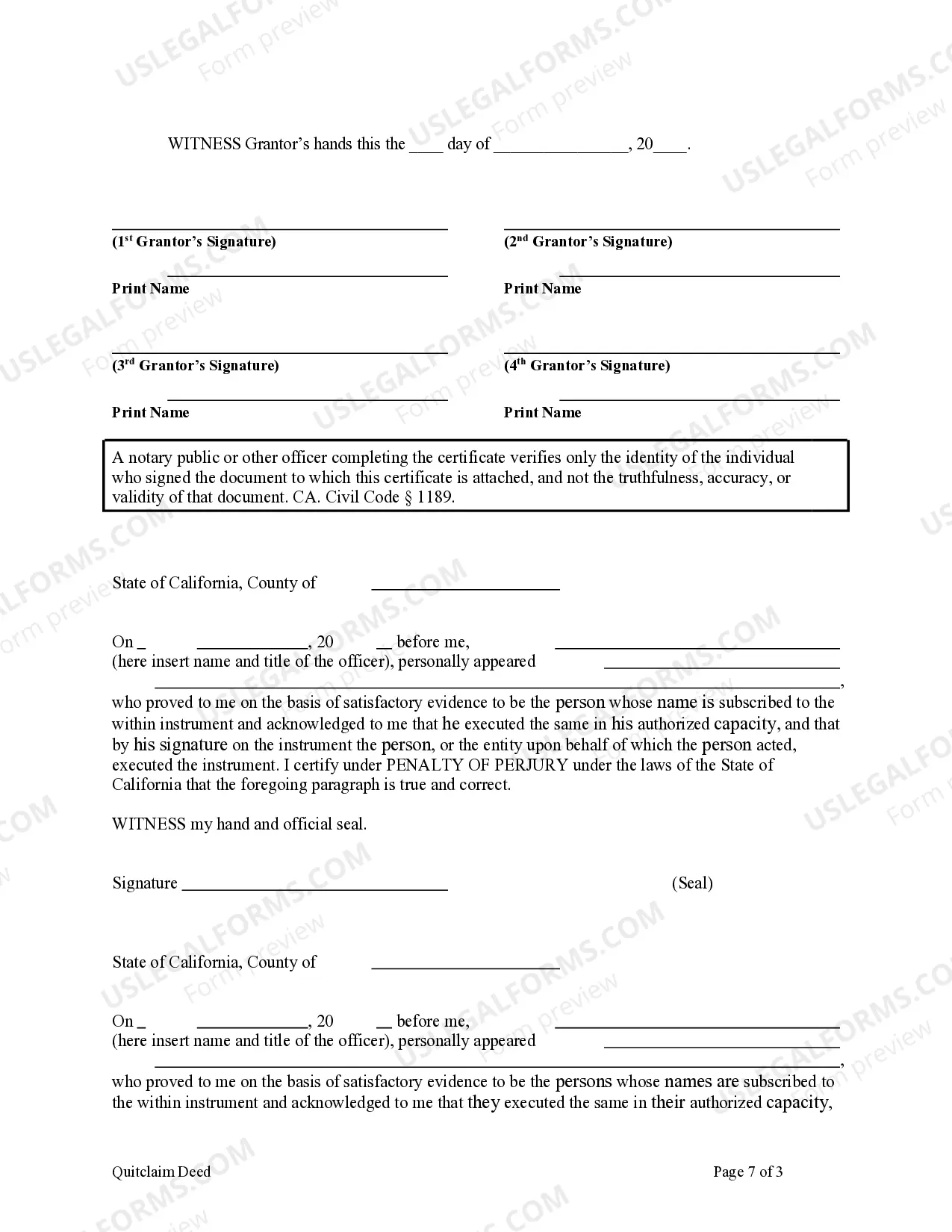 Preview Quitclaim Deed - Four Individuals to Three Individuals