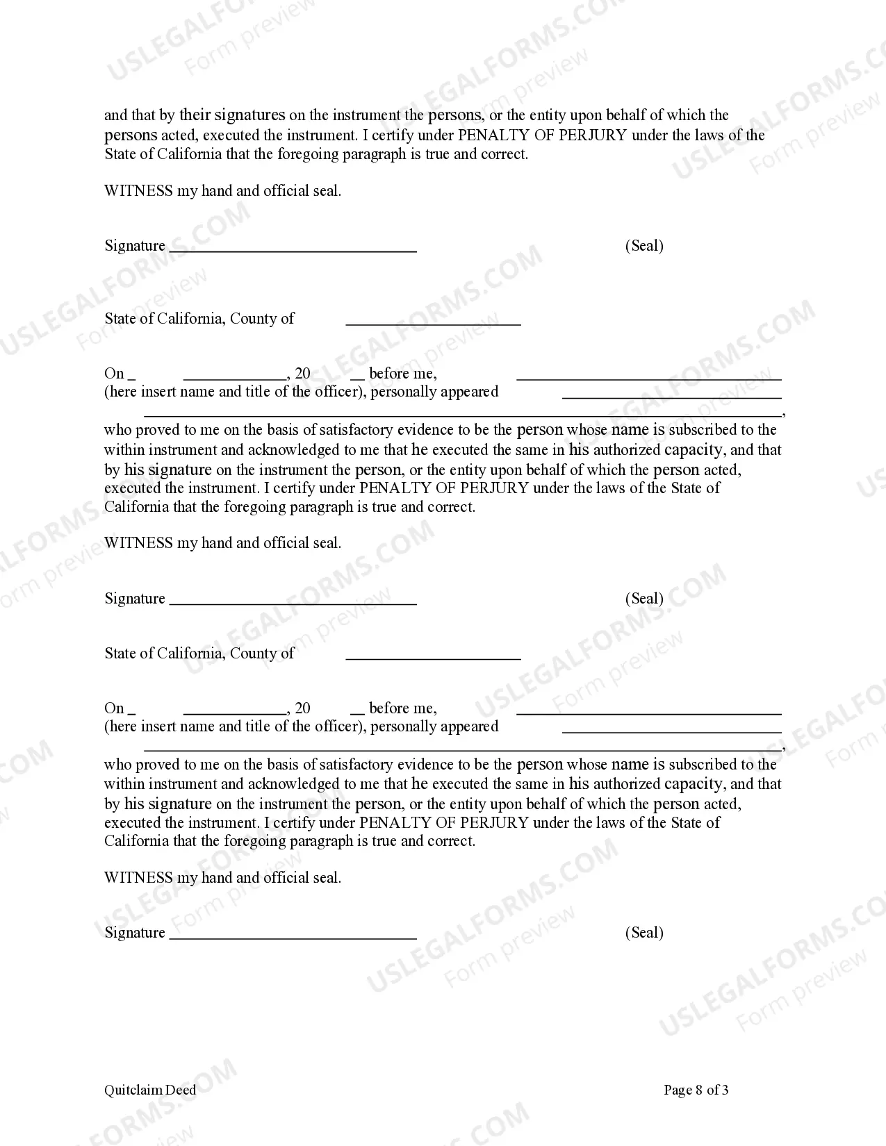 Preview Quitclaim Deed - Four Individuals to Three Individuals