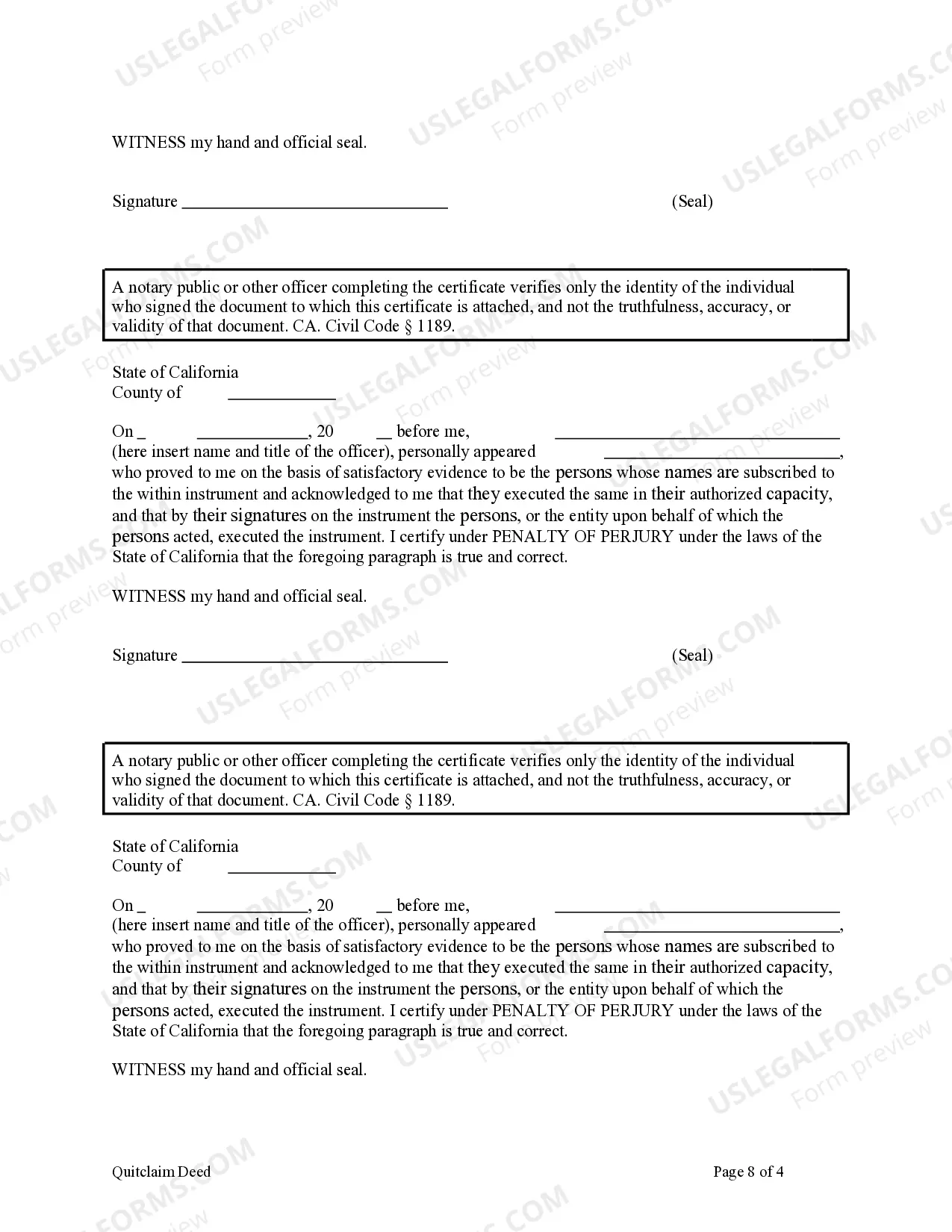 Preview Quitclaim Deed From Two Married Couples to One Married Couple and One Individual