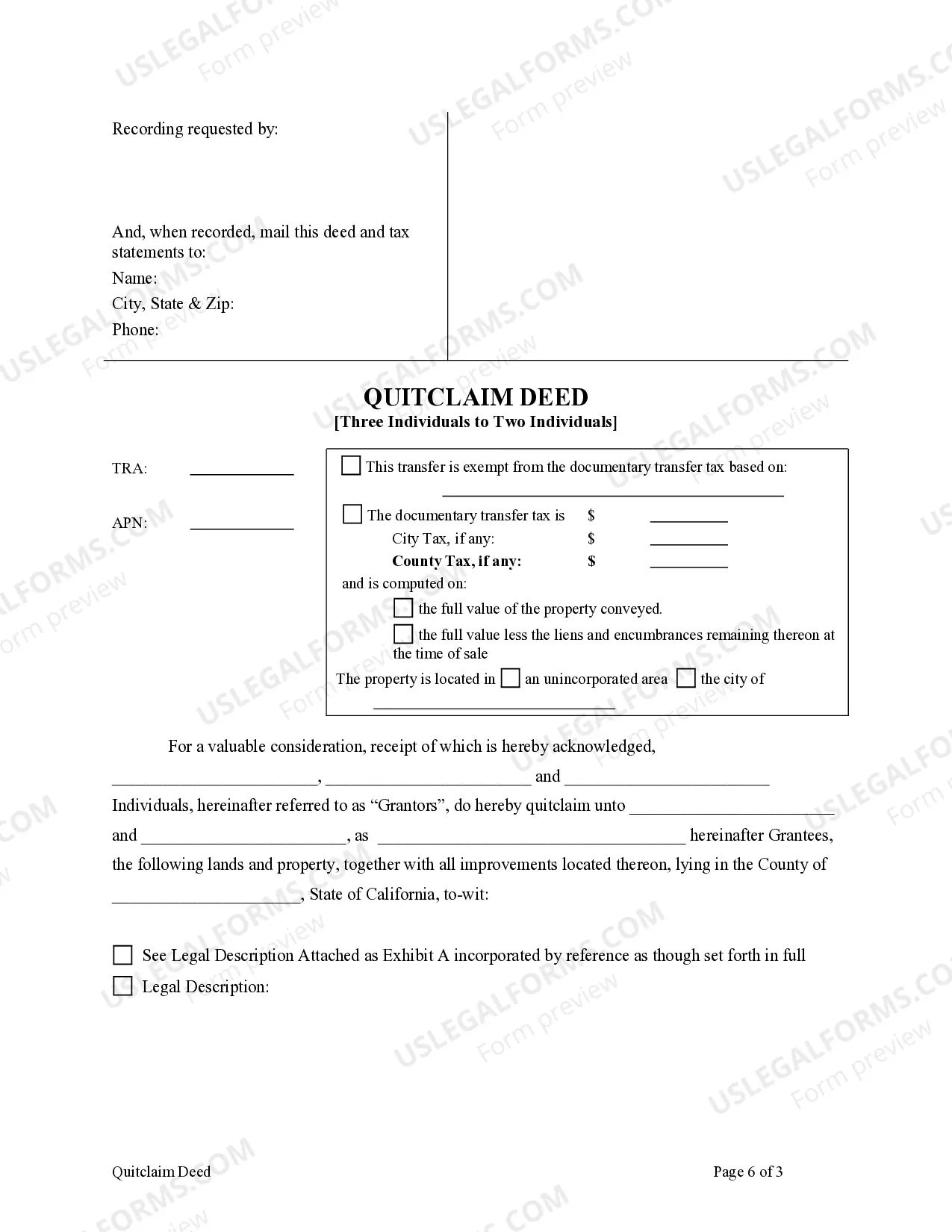 Preview Quitclaim Deed - Three Individuals to Two Individuals