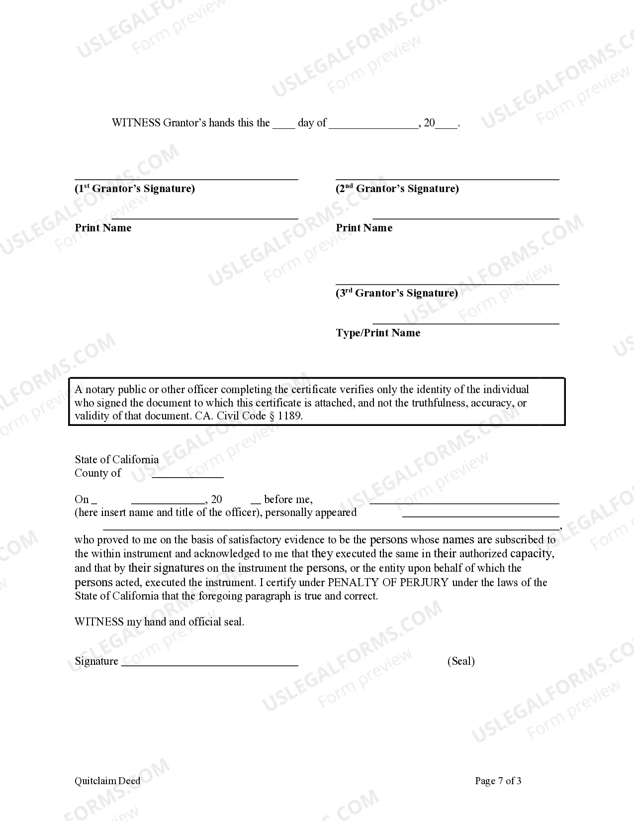 Preview Quitclaim Deed - Three Individuals to Two Individuals