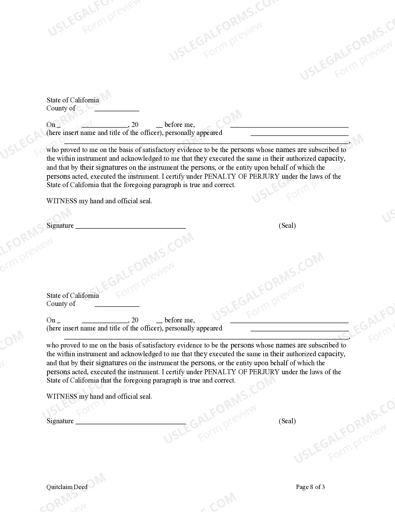 Preview Quitclaim Deed - Three Individuals to Two Individuals