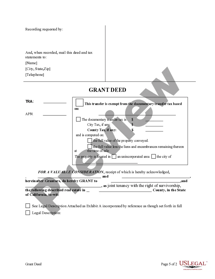 Preview Grant Deed from two individuals as Grantors to two individuals as Grantees