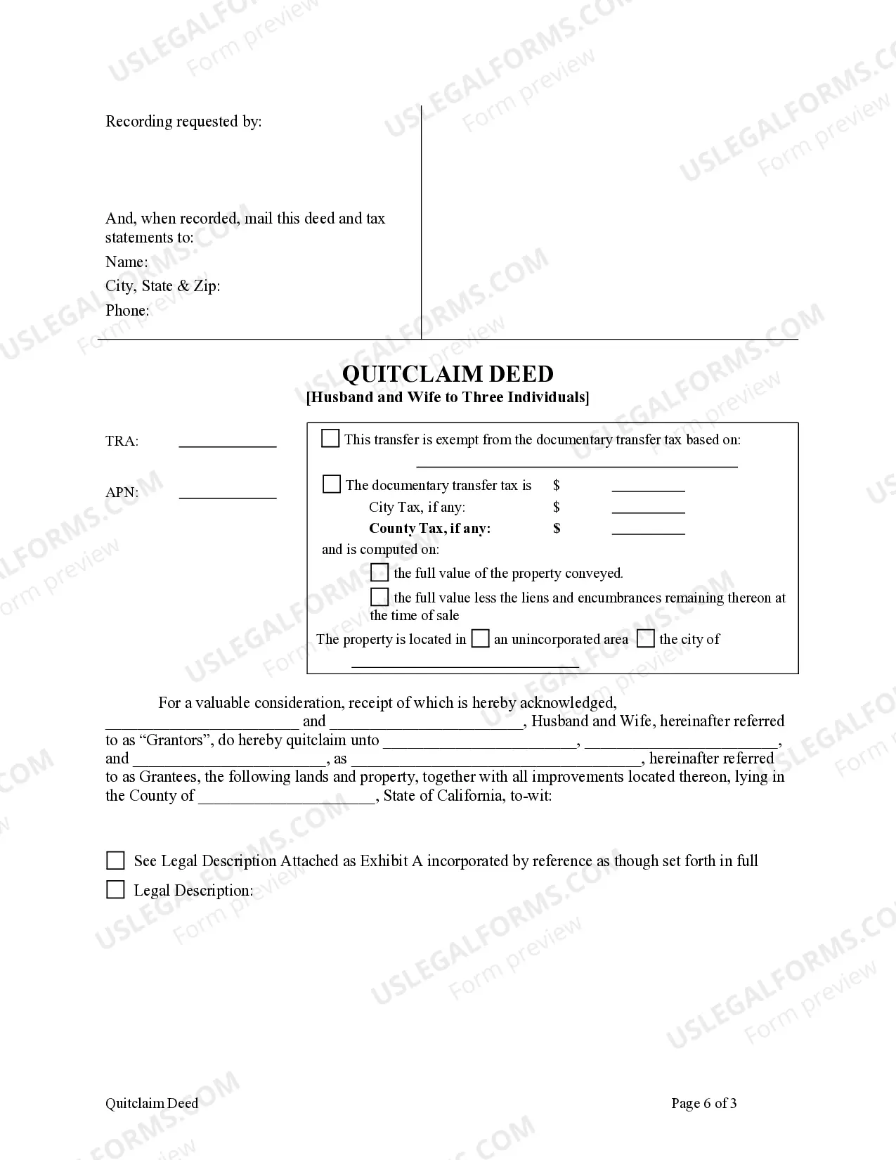 Preview Quitclaim Deed - Husband and Wife to Three Individuals