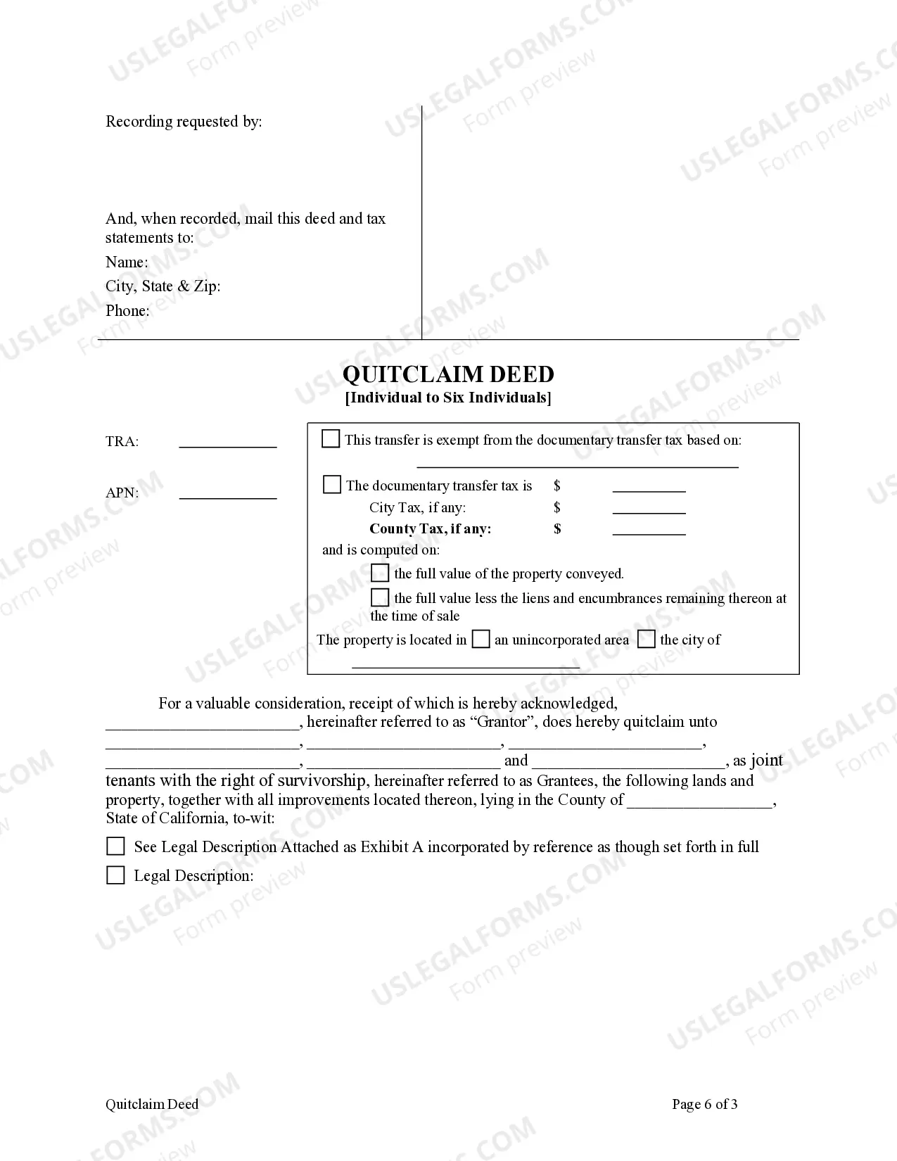 Preview Quitclaim Deed - Individual to Six Individuals
