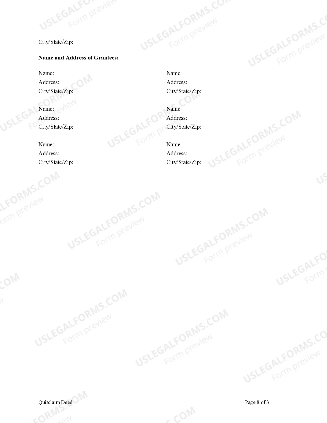 Preview Quitclaim Deed - Individual to Six Individuals