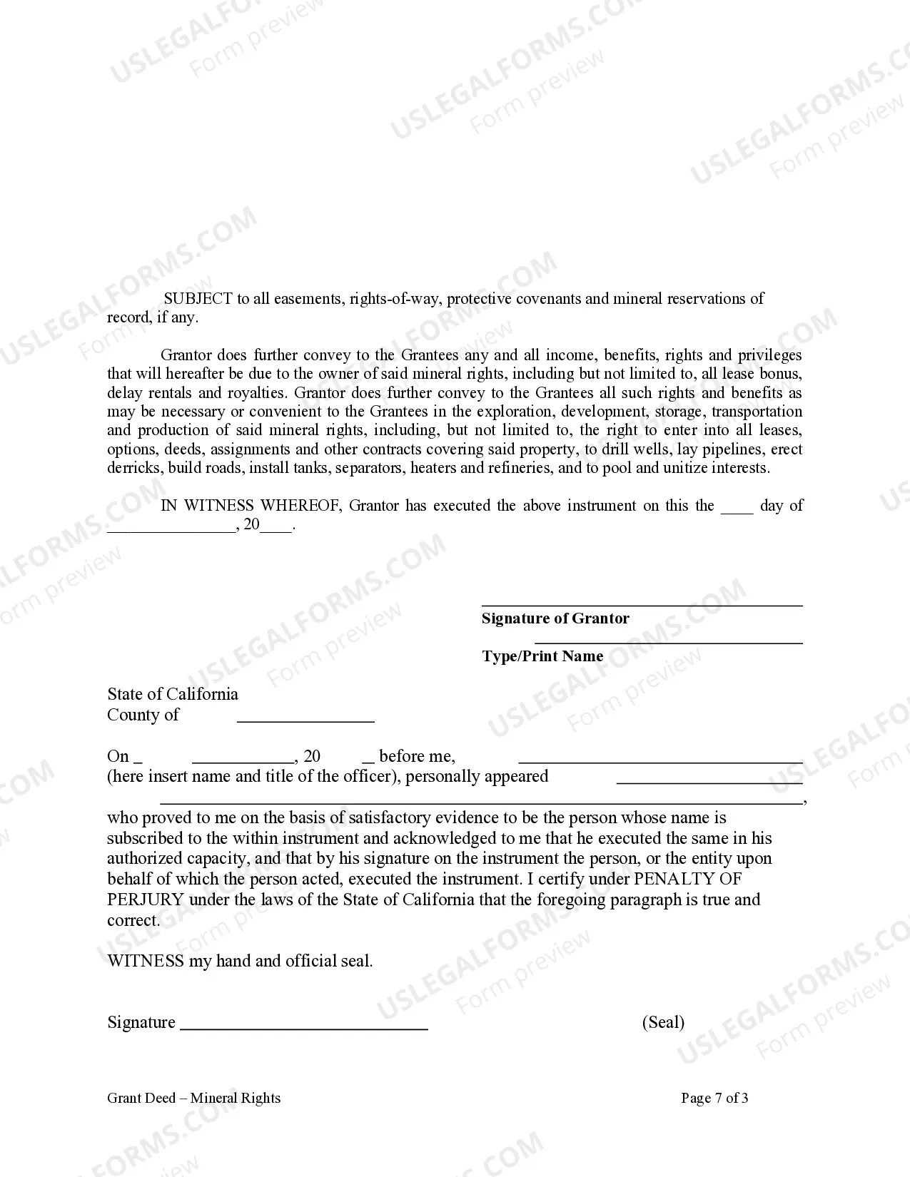 Preview Grant Deed for Mineral Rights - Individual to Husband and Wife