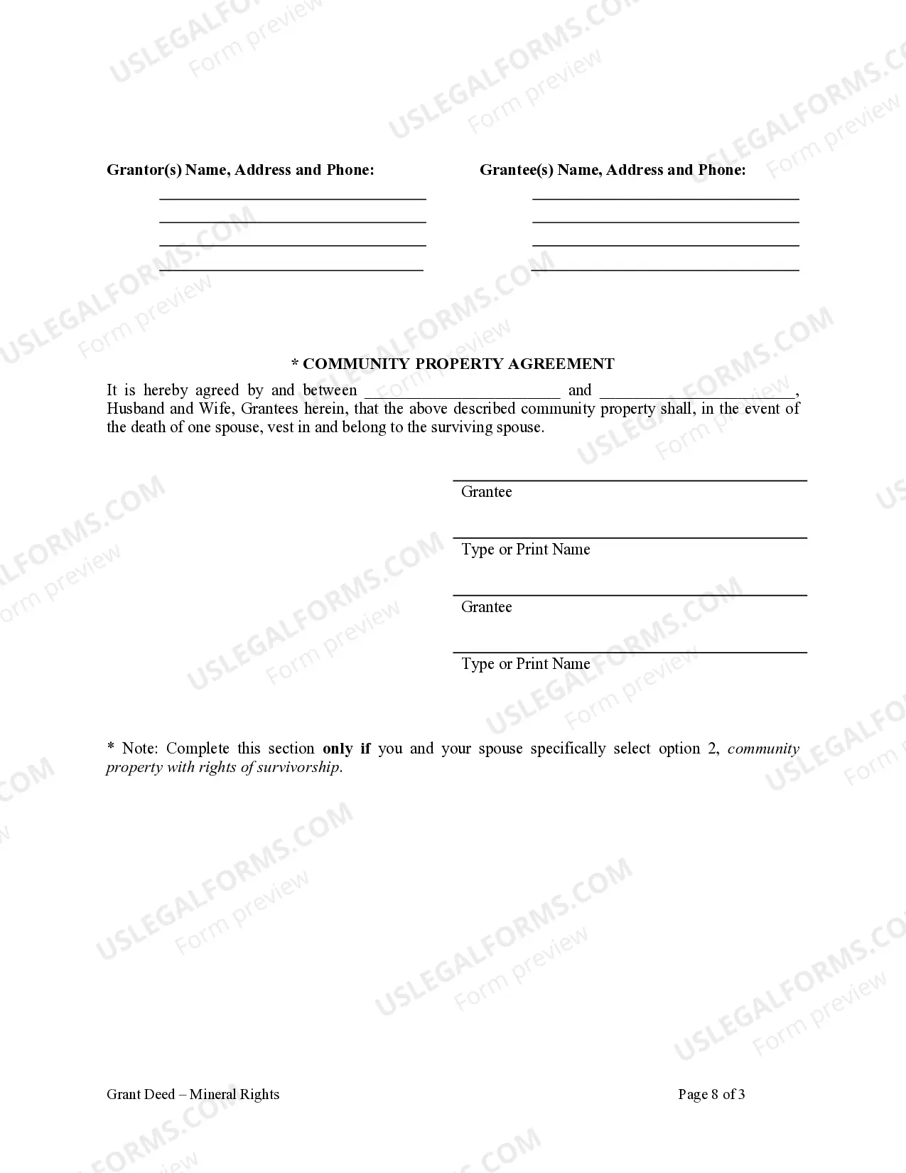 Preview Grant Deed for Mineral Rights - Individual to Husband and Wife