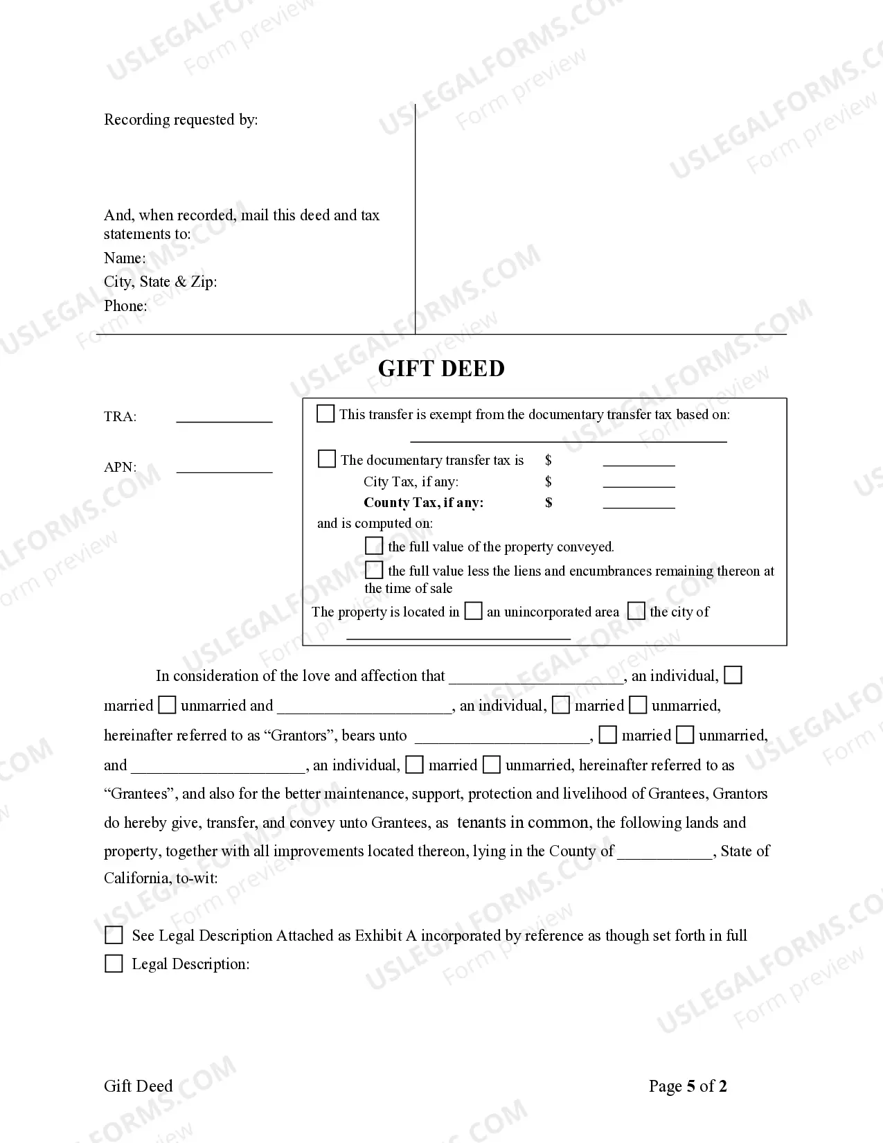 Preview Gift Deed - From Two Individual Grantors to Two Individual Grantees