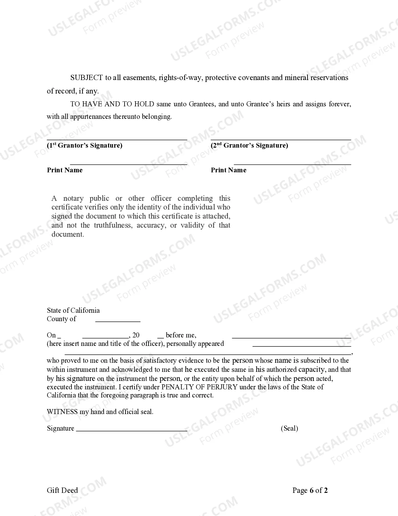 Preview Gift Deed - From Two Individual Grantors to Two Individual Grantees