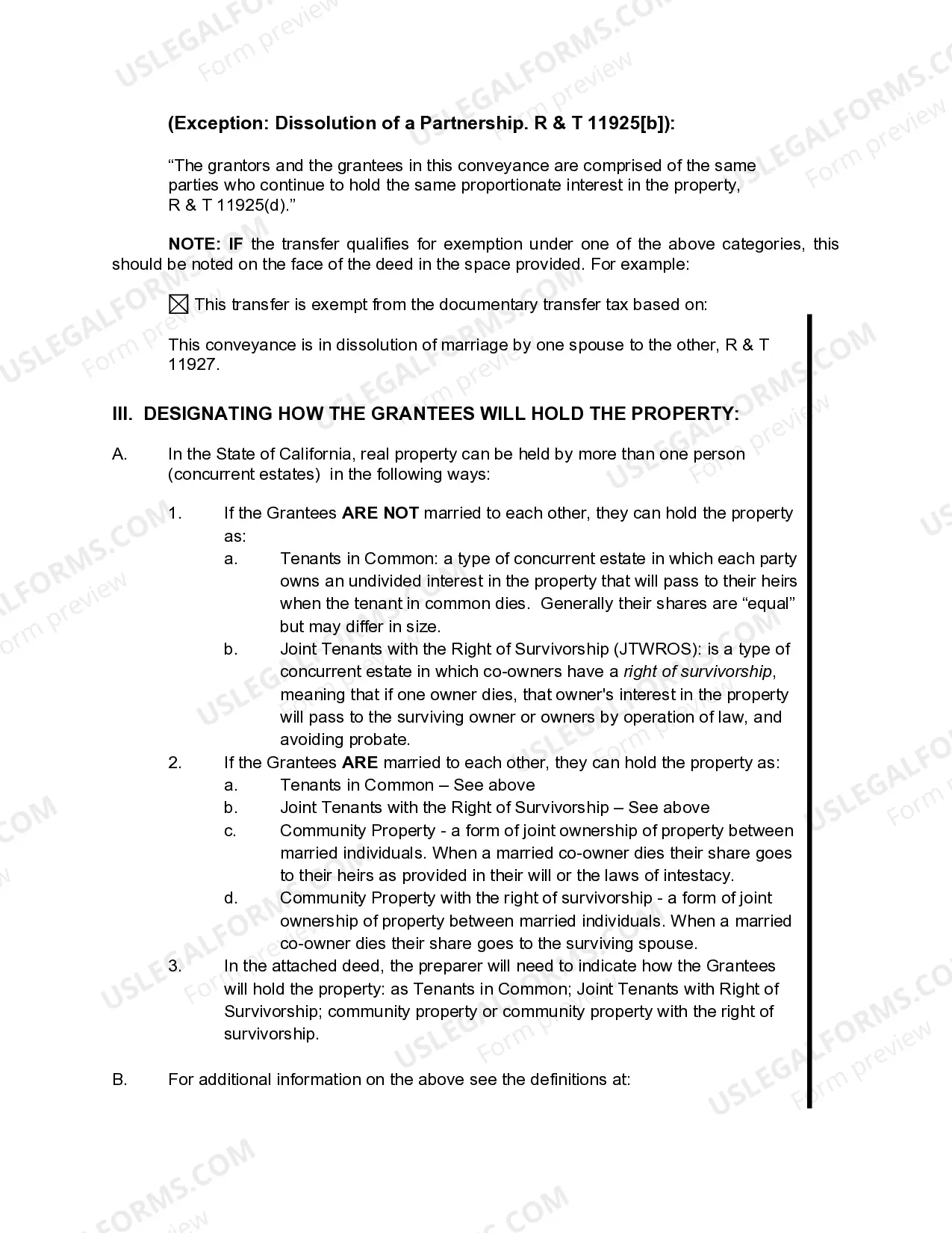 Preview Grant Deed from Two Individuals / Husband and Wife to two Three Individuals