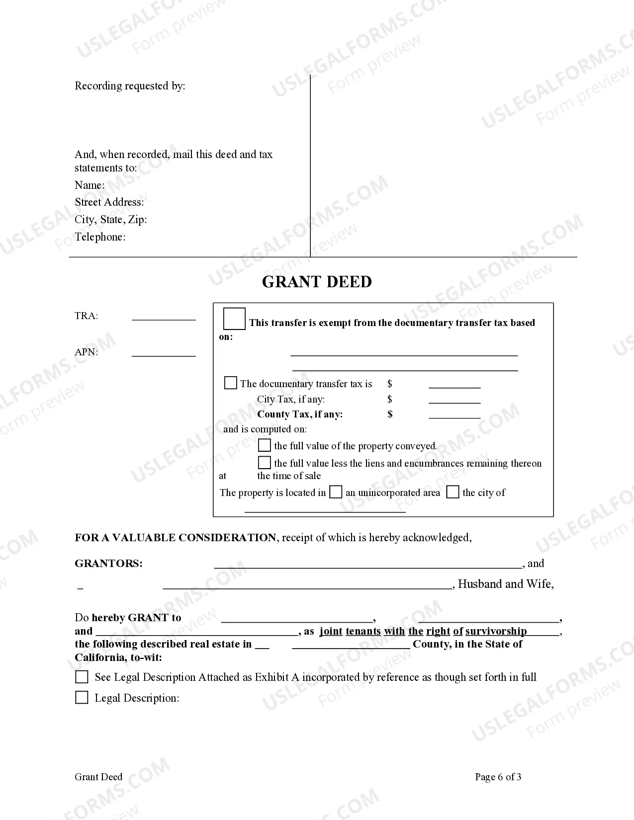 Preview Grant Deed from Two Individuals / Husband and Wife to two Three Individuals