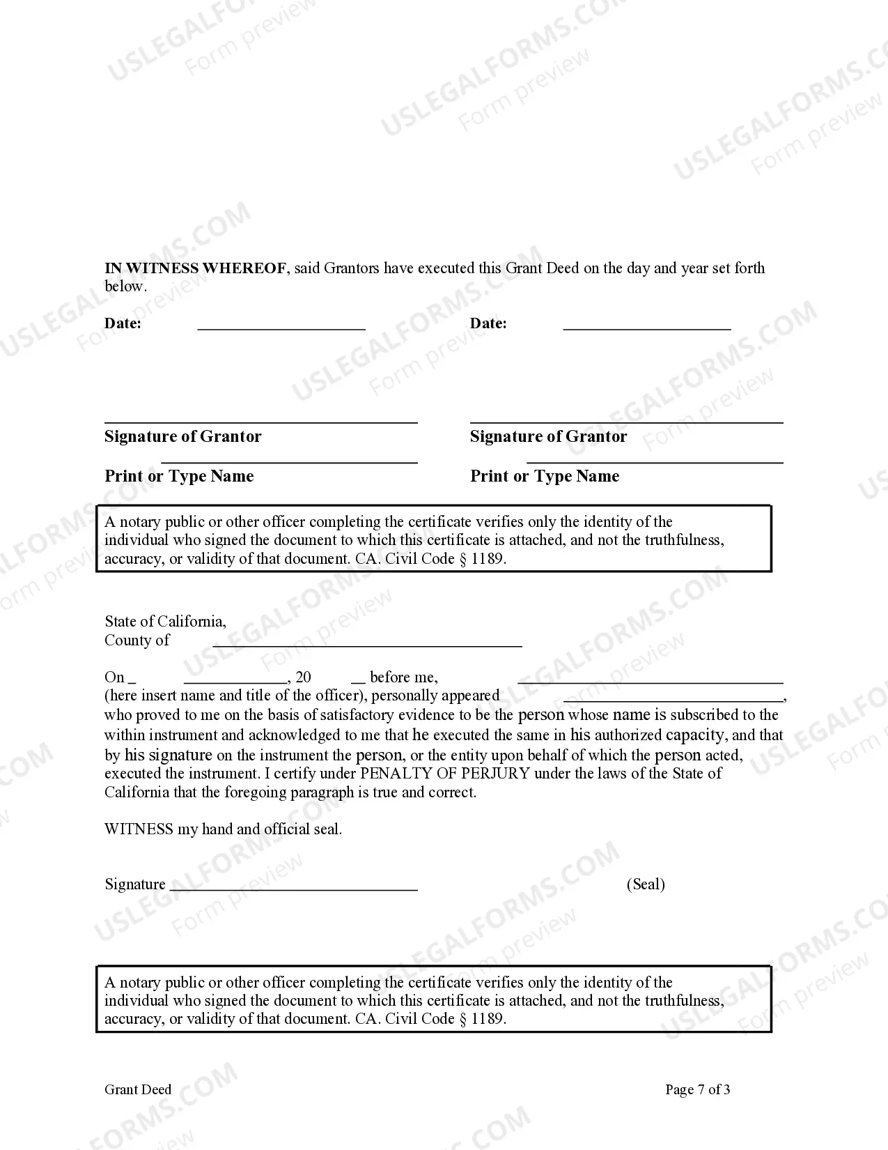 Preview Grant Deed from Two Individuals / Husband and Wife to two Three Individuals