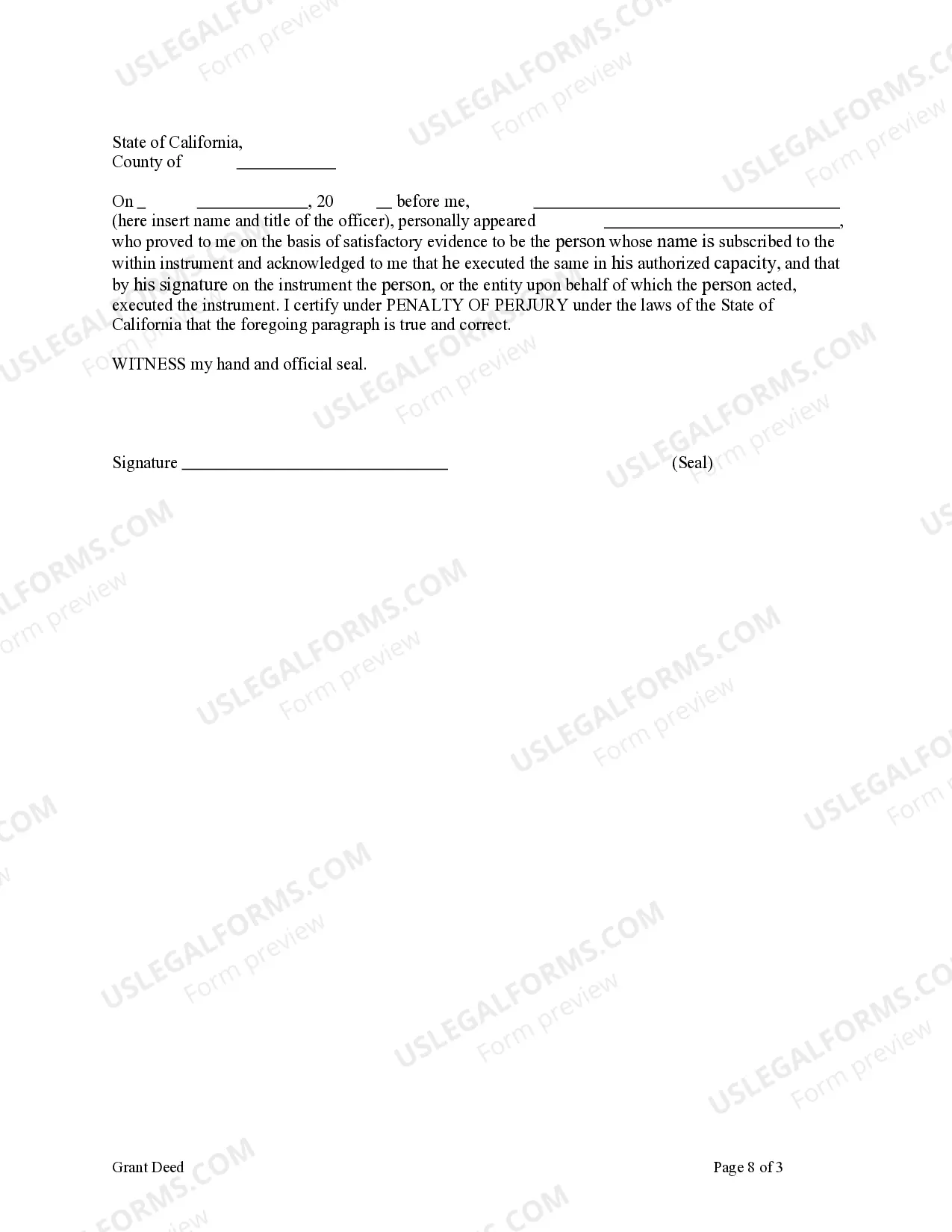 Preview Grant Deed from Two Individuals / Husband and Wife to two Three Individuals