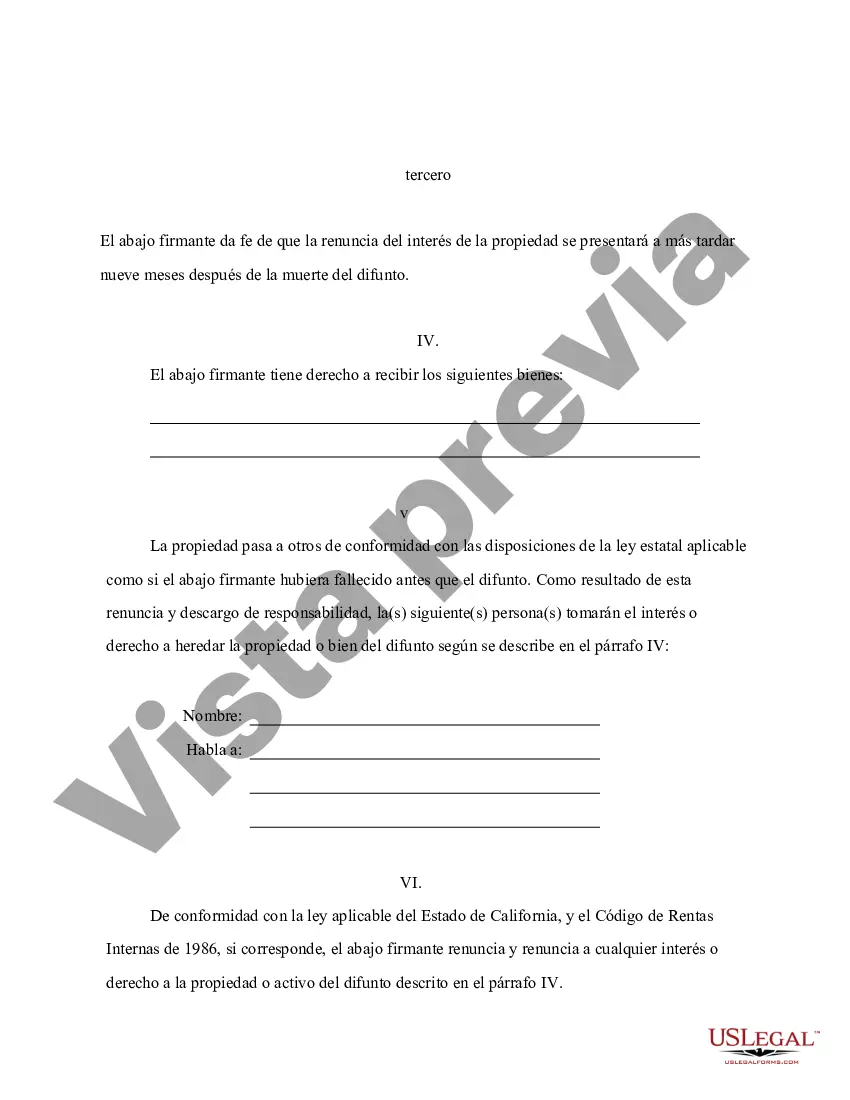 Preview Renuncia y descargo de responsabilidad de California de la propiedad del contrato de seguro de vida o anualidad